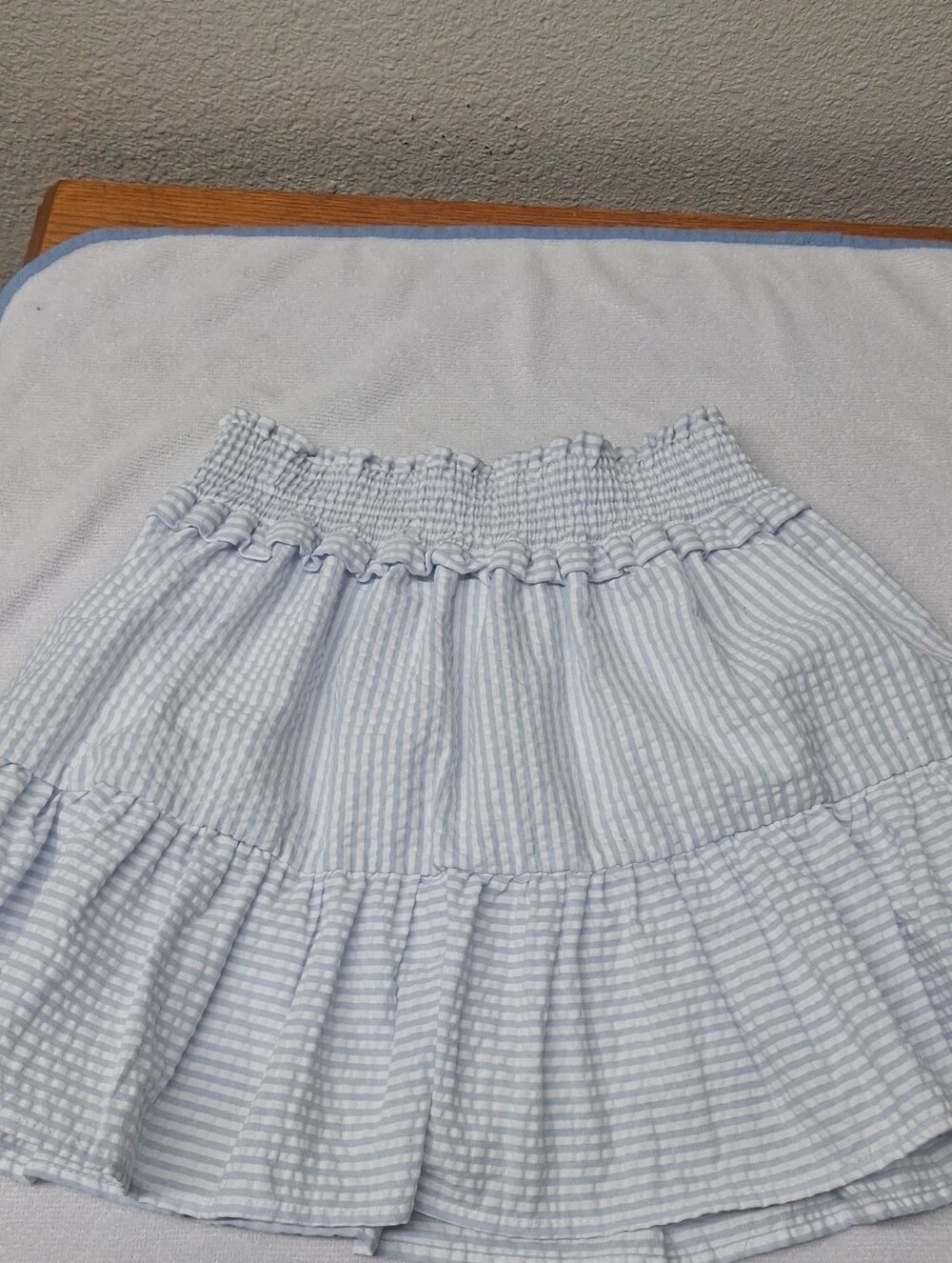 Girls Light Blue Striped Smocked Waist Tiered Skirt